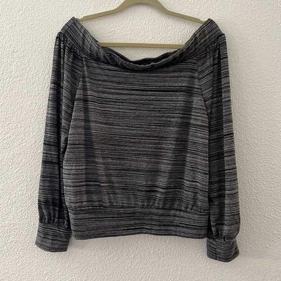 ACTING PRO • Striped Grey & Black Off The Shoulder Top Blouse - Picture 3 of 7
